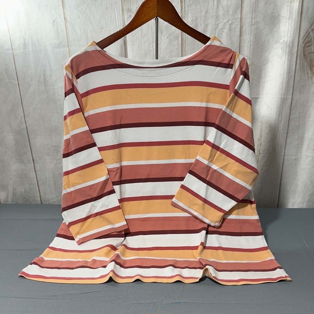 Croft & Barrow Women's Striped Long Sleeve Top - Rust, White, Mustard